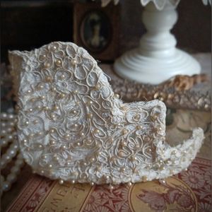 Vintage Beaded Crown Lace Bridal Crown Lace Tiara Headpiece Vintage Wedding